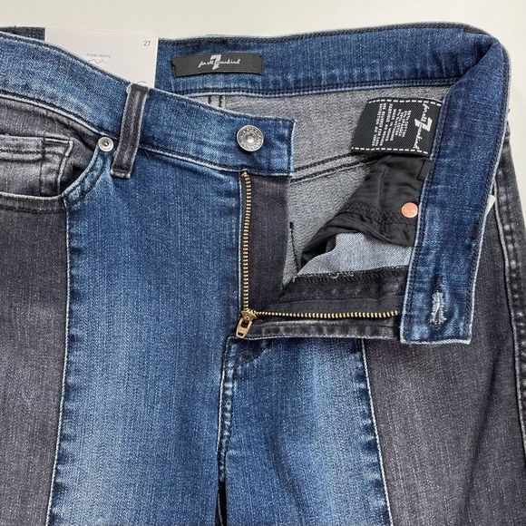 7FAM The Ankle Super Skinny Jean Two Tone Mid-Rise Blue Black 27 NWT - Picture 7 of 8